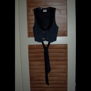 3.1 Phillip Lim Navy Denim Satin Velvet Vest